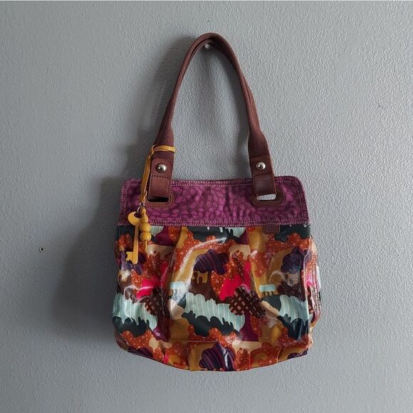 Fossil Key-Per Tree Print Multi Colored Coated Canvas Purse-Tot-Bag - Picture 1 of 8